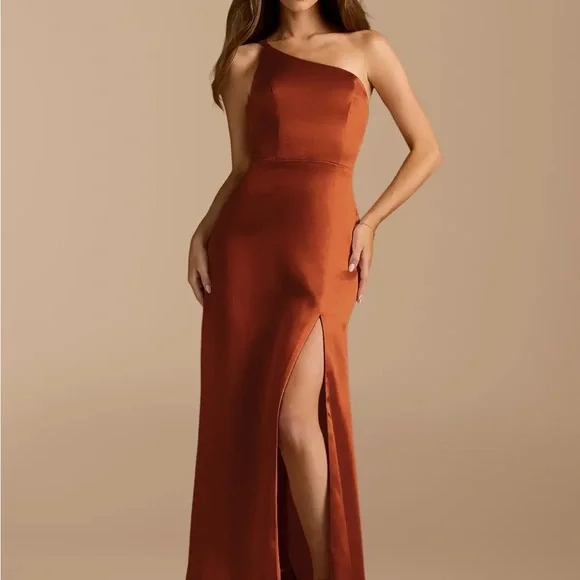 Azazie One-Shoulder Satin Dress in Rich Copper - Picture 3 of 9